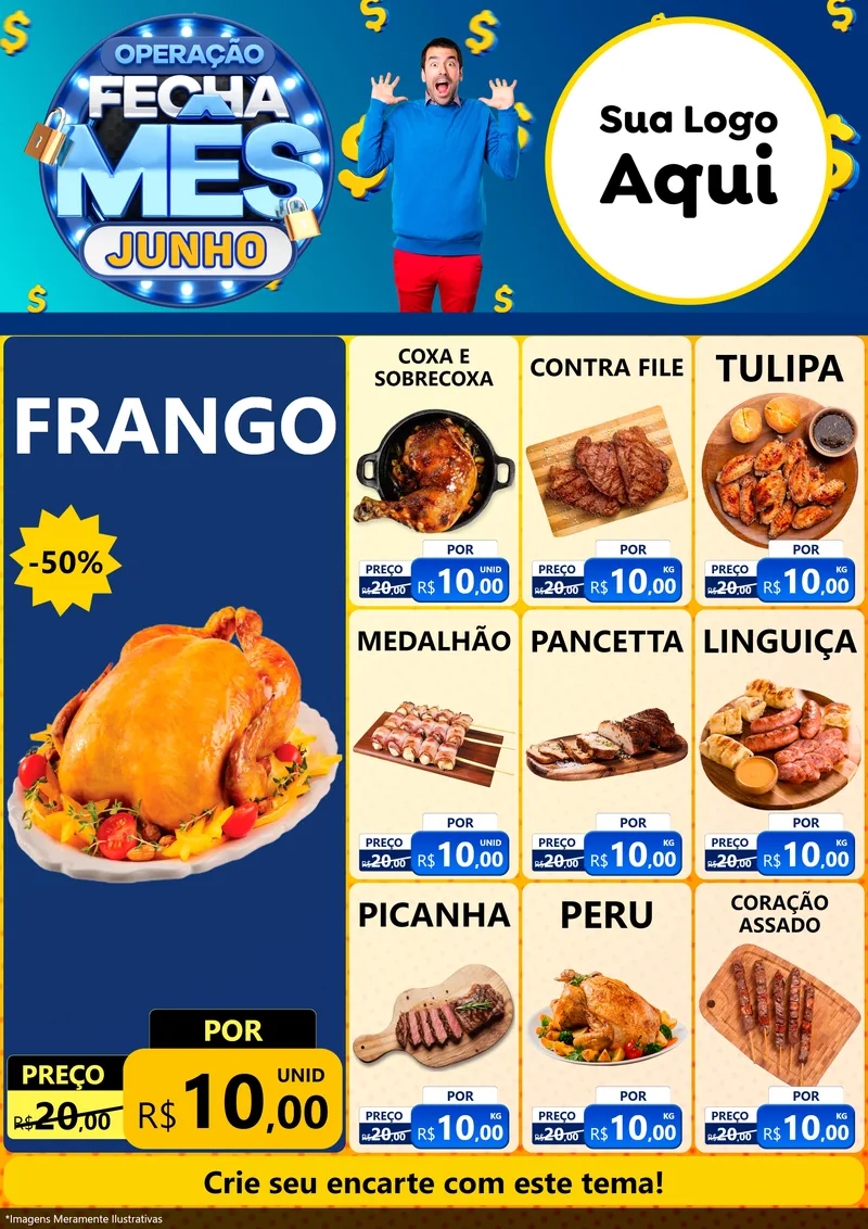 Modelo de Encarte para Encarte A4 Vertical com o tema Operação Fecha Mês, Junho para Assados
