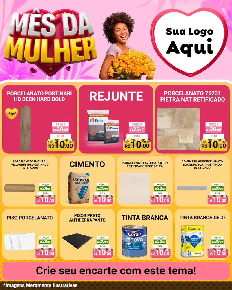 Modelo de Rede Social para Feed Instagram com o tema Mês da Mulher para Pisos e revestimentos