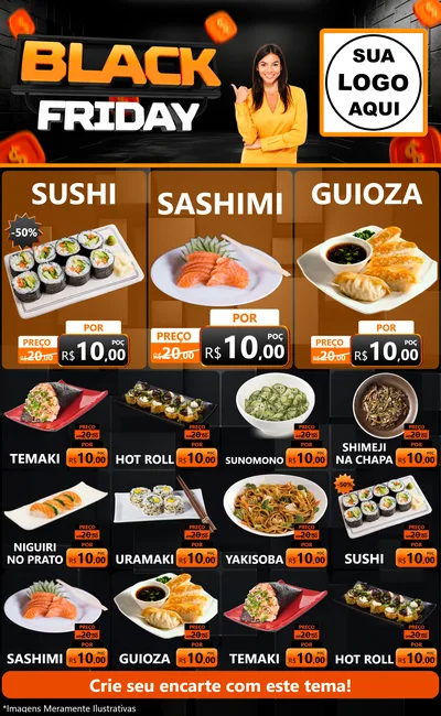 Modelo de Encarte para Encarte Grande com o tema Black Friday para Comida japonesa