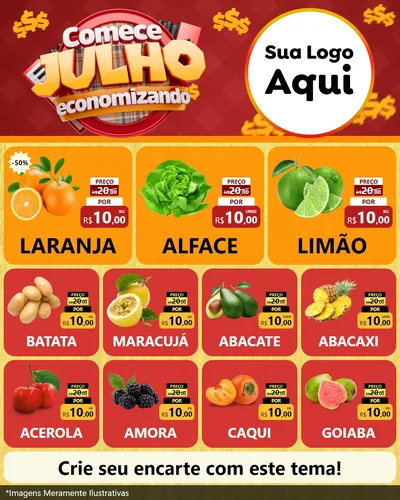 Modelo de Rede Social para Feed Instagram com o tema Comece Julho Economizando para Hortifrúti