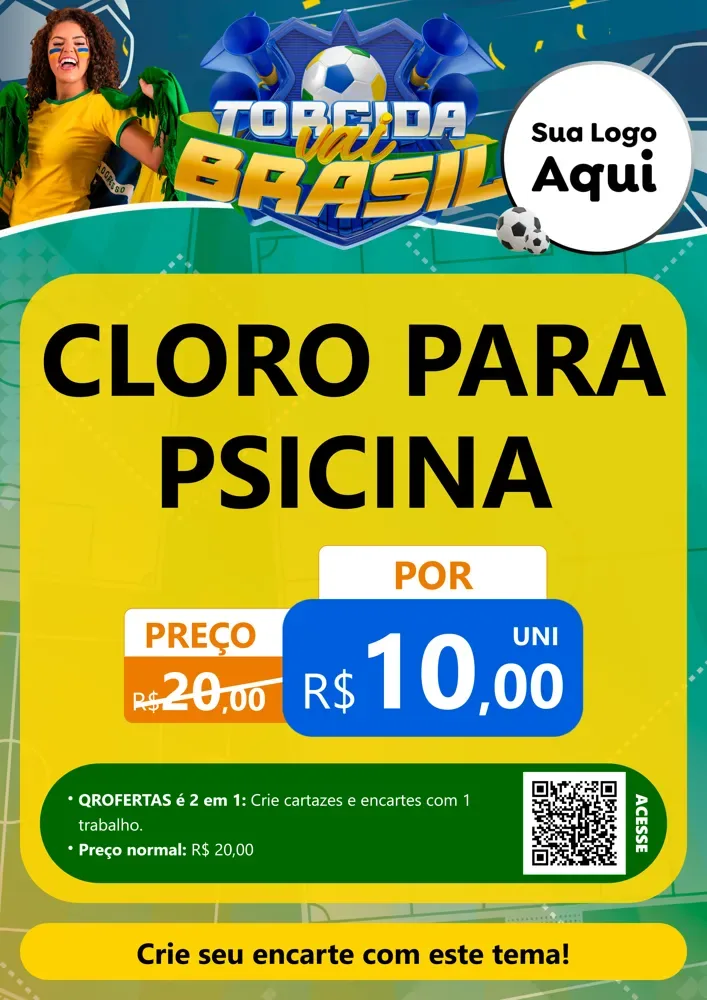 Modelo de Cartaz para Cartaz A4 Vertical com o tema Torcida Vai Brasil - Copa para Produtos para Piscina