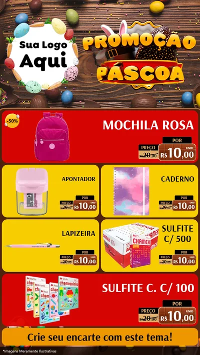 Modelo de TV para TV Vertical com o tema Promoção Páscoa para Papelaria