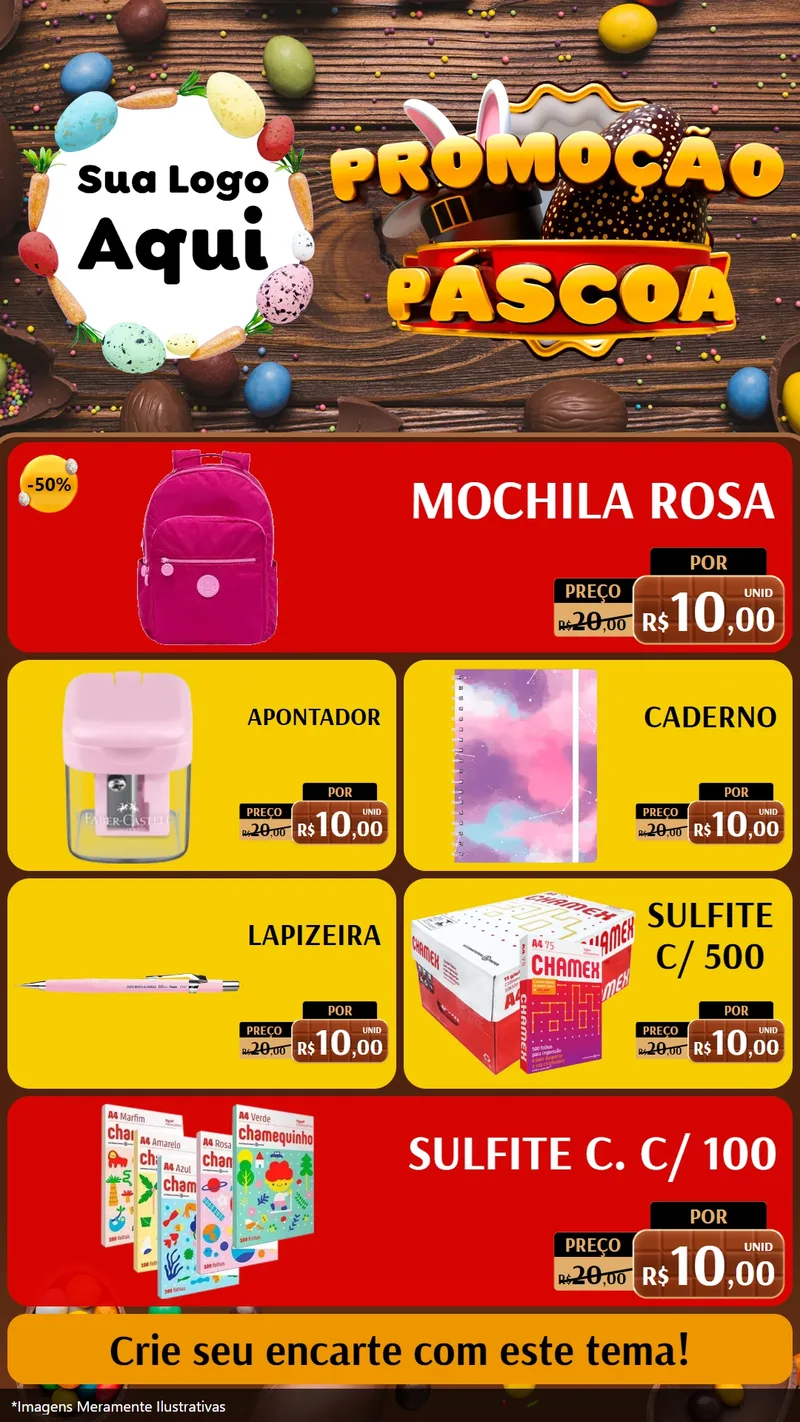 Modelo de TV para TV Vertical com o tema Promoção Páscoa para Papelaria