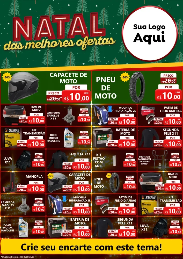 Modelo de Encarte para Encarte A4 Vertical com o tema Natal das Melhores Ofertas para Moto peças