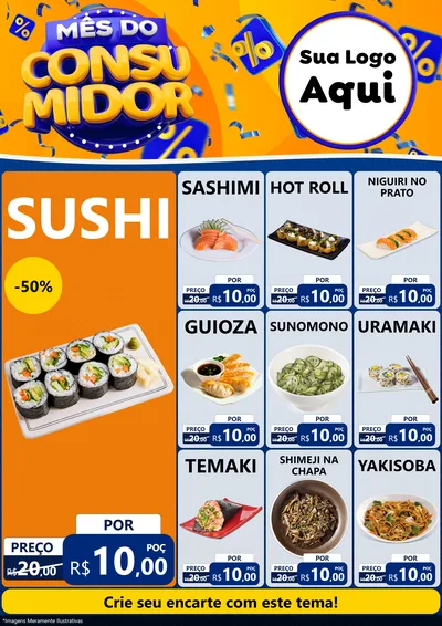 Modelo de Encarte para Encarte A4 Vertical com o tema Mês do Consumidor para Comida japonesa
