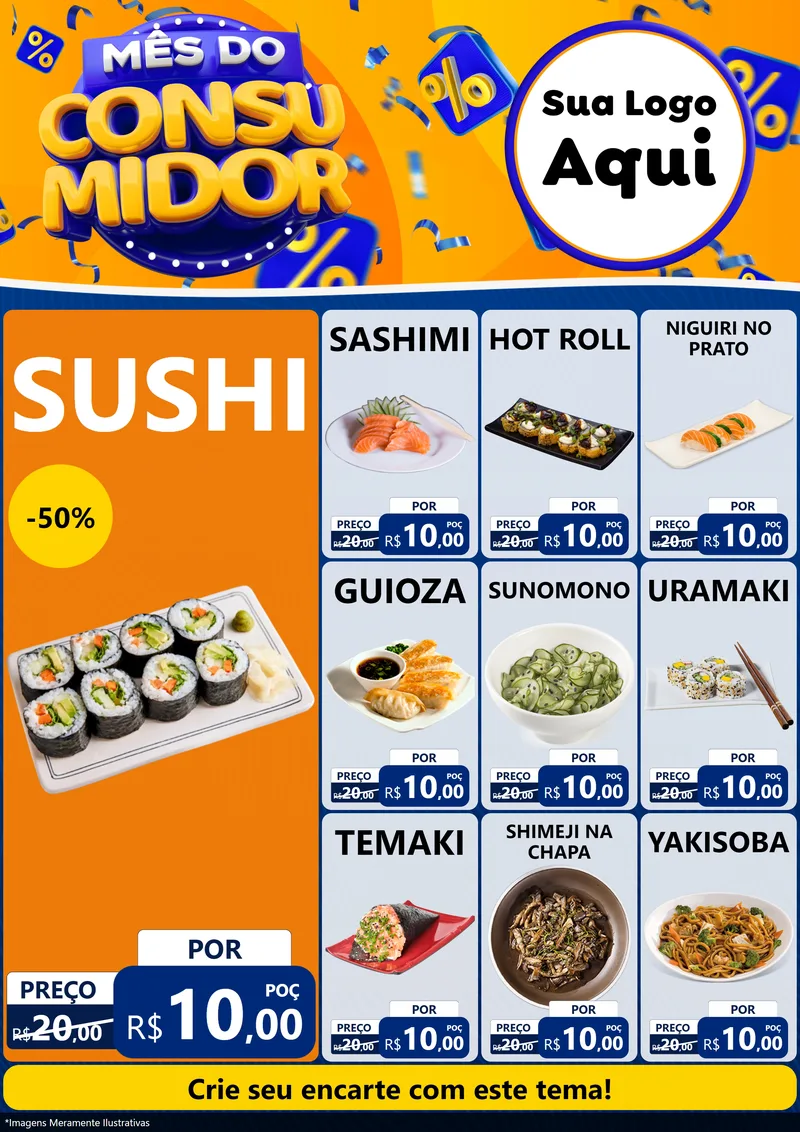 Modelo de Encarte para Encarte A4 Vertical com o tema Mês do Consumidor para Comida japonesa