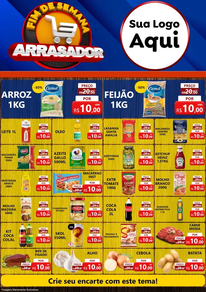 Modelo de Encarte para Encarte A4 Vertical com o tema Fim De Semana Arrasador para Supermercado