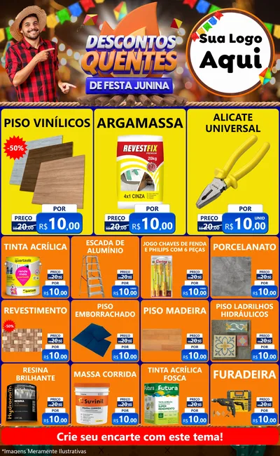 Modelo de Encarte para Encarte Grande com o tema Descontos Quentes de Festa Junina para Material para Construção