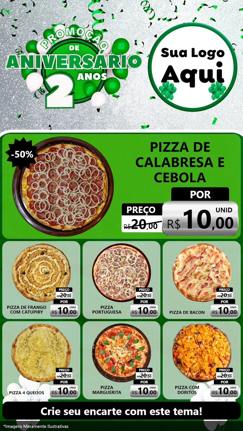 Modelo de Rede Social para Stories com o tema Promoção de Aniversário - 2 Anos para Pizzaria