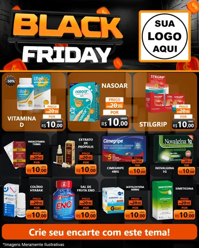 Modelo de Rede Social para Feed Instagram com o tema Black Friday para Farmácia