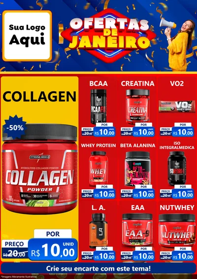Modelo de Encarte para Encarte A4 Vertical com o tema Ofertas de Janeiro para Suplementos alimentares