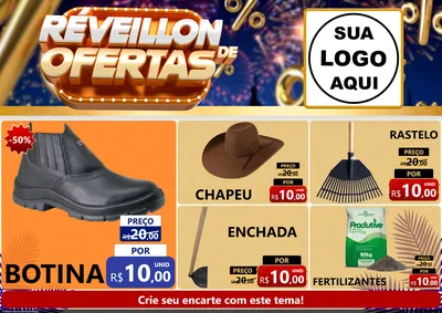 Modelo de Encarte para Encarte A4 Horizontal com o tema Réveillon de Ofertas para Agropecuária