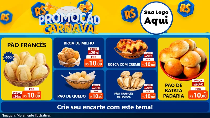 Modelo de TV para TV Horizontal com o tema Promoção de Carnaval para Padaria