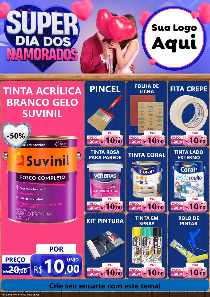 Modelo de Encarte para Encarte A4 Vertical com o tema Super Dia dos Namorados para Tintas e Ferramentas