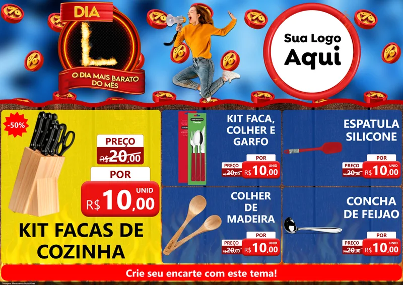 Modelo de Encarte para Encarte A4 Horizontal com o tema Dia L - O Dia Mais Barato Do Mês para Utilidades Domésticas