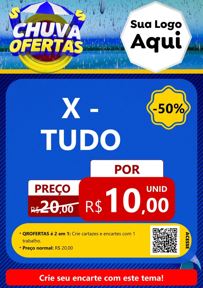 Modelo de Cartaz para Cartaz A4 Vertical com o tema Chuva de Ofertas para Hamburgueria