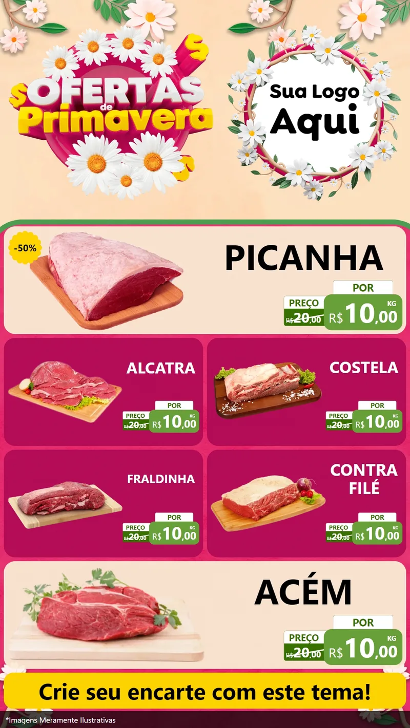 Modelo de TV para TV Vertical com o tema Ofertas de Primavera para Açougue