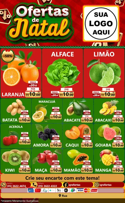 Modelo de Encarte para Encarte Grande com o tema Ofertas de Natal para Hortifrúti