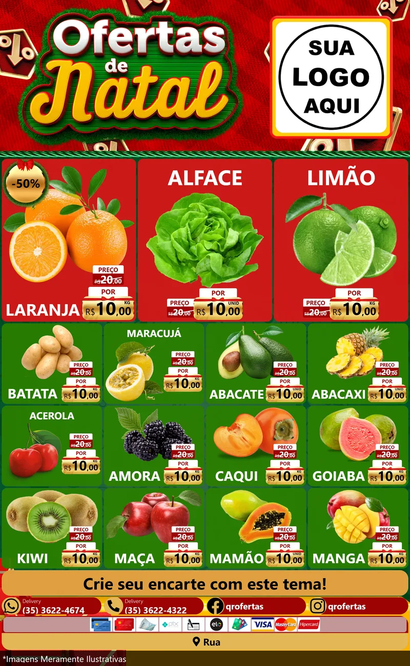 Modelo de Encarte para Encarte Grande com o tema Ofertas de Natal para Hortifrúti