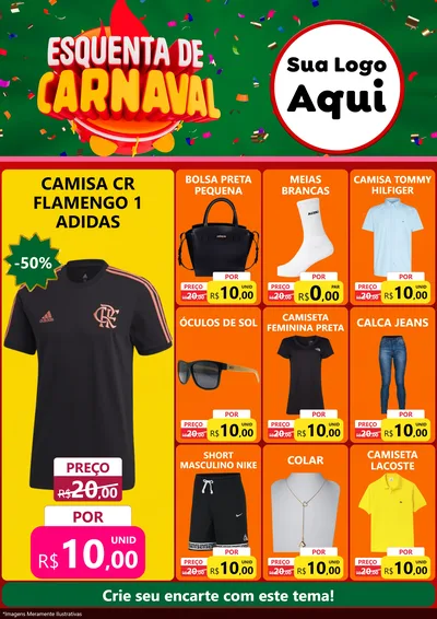 Modelo de Encarte para Encarte A4 Vertical com o tema Esquenta de Carnaval para Roupas e acessórios