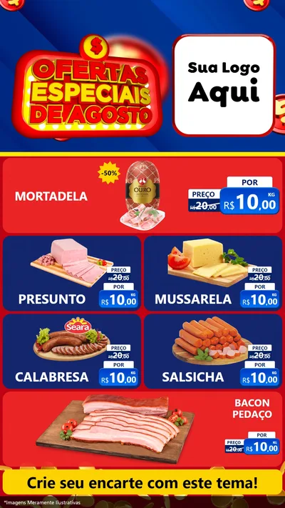 Modelo de TV para TV Vertical com o tema Ofertas Especiais de Agosto para Frios e Laticínios