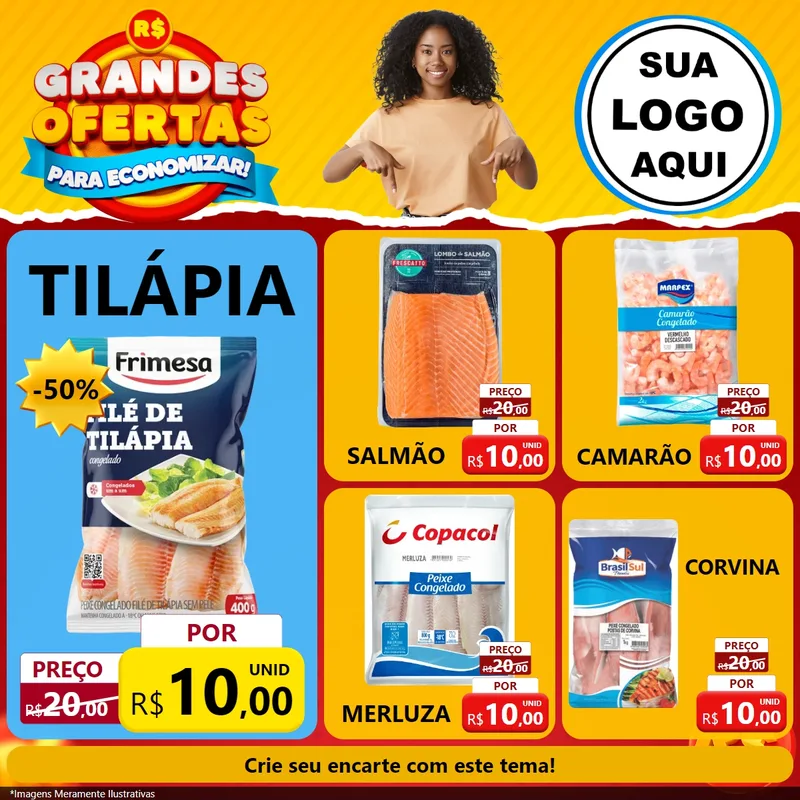 Modelo de Rede Social para Feed Facebook com o tema Grandes Ofertas Para Economizar! para Peixaria