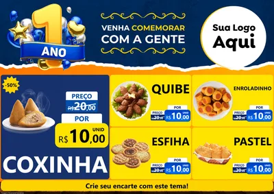 Modelo de Encarte para Encarte A4 Horizontal com o tema Um Ano de Aniversário para Salgadaria