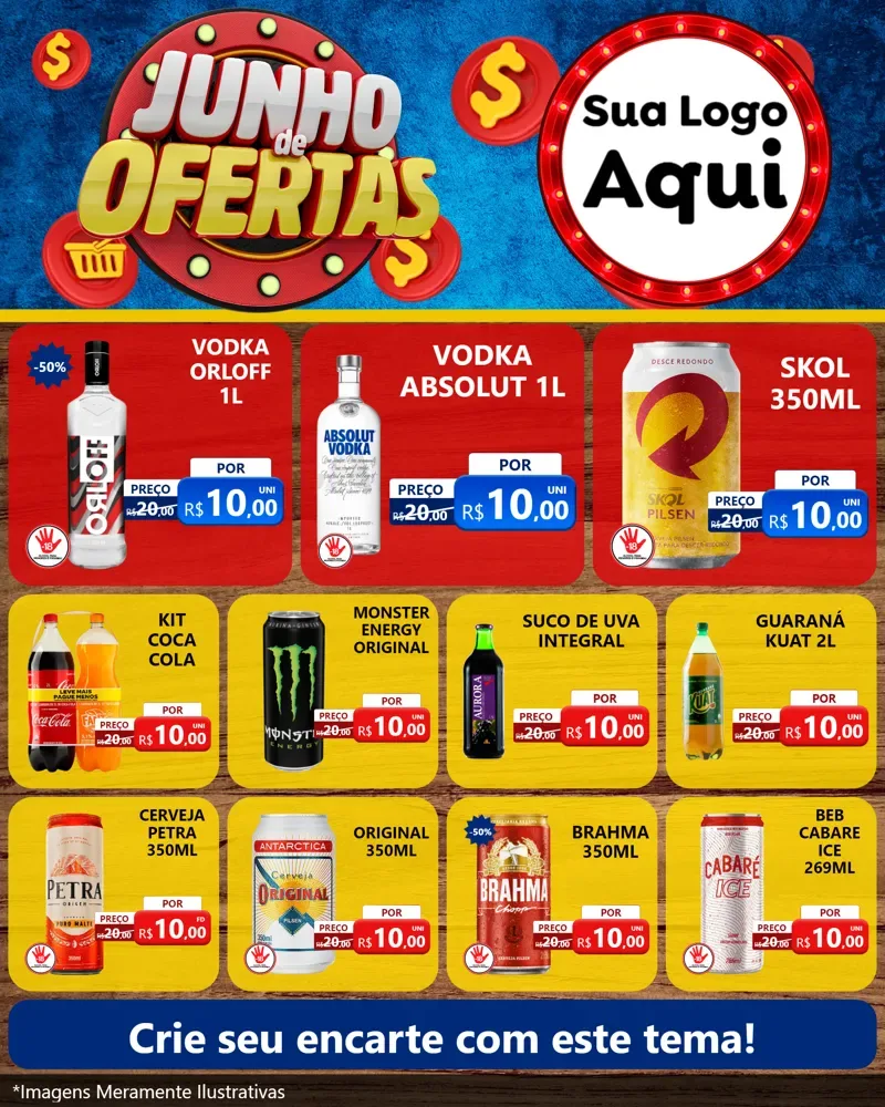 Modelo de Rede Social para Feed Instagram com o tema Junho de Ofertas para Distribuidora de bebidas