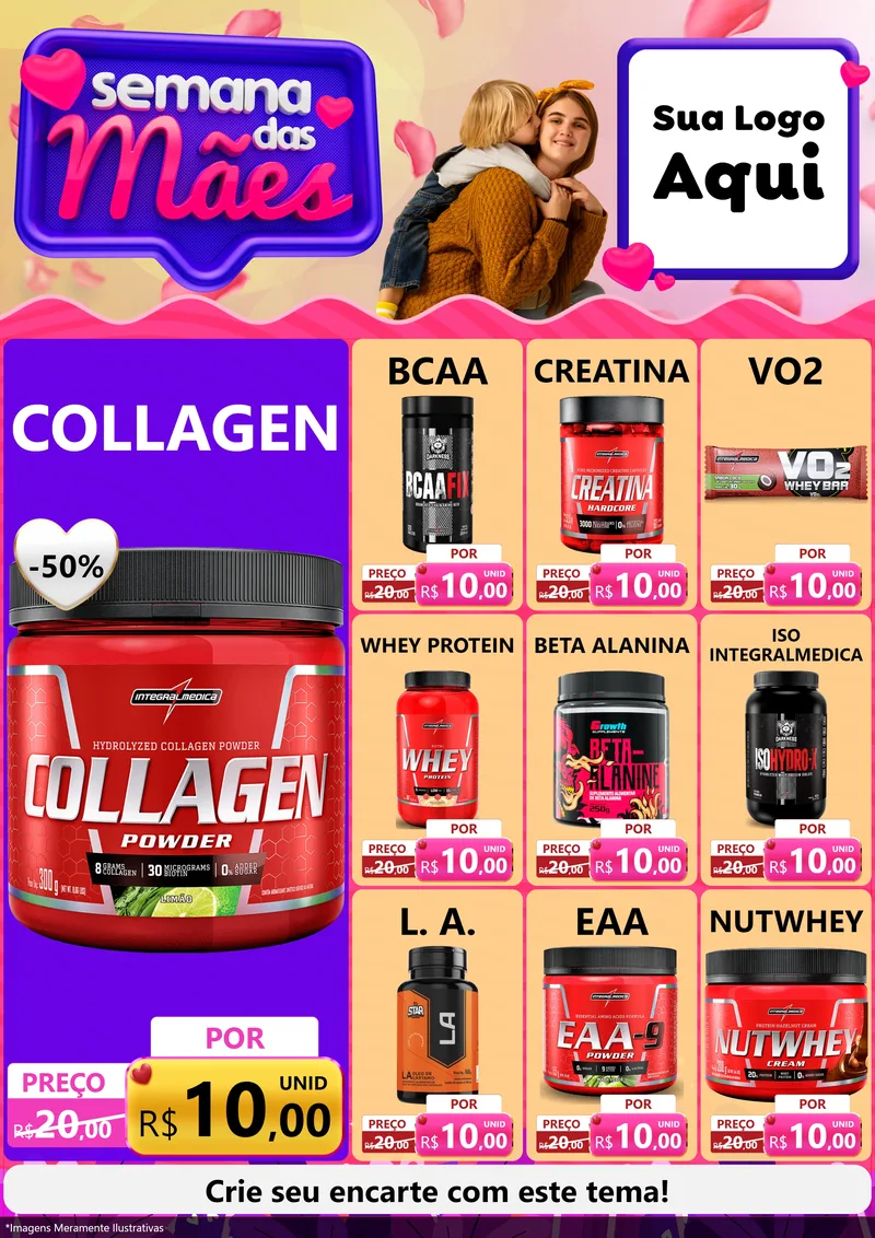 Modelo de Encarte para Encarte A4 Vertical com o tema Semana das Mães para Suplementos alimentares