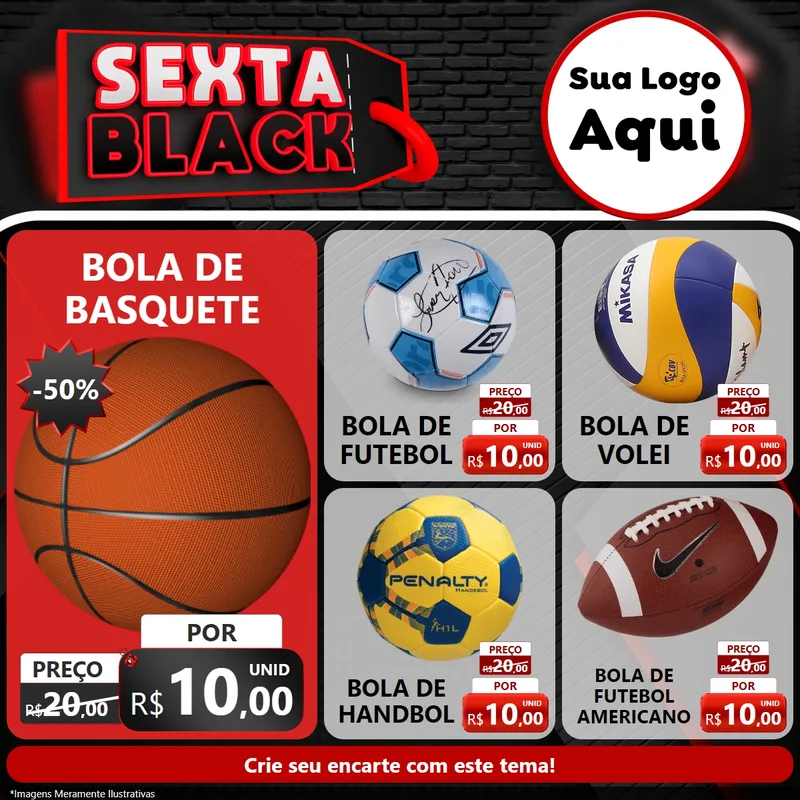 Modelo de Rede Social para Feed Facebook com o tema Sexta Black para Artigos Esportivos