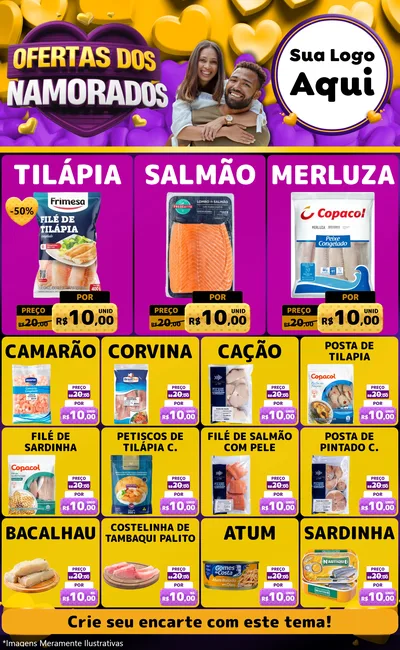Modelo de Encarte para Encarte Grande com o tema Oferta Dos Namorados para Peixaria