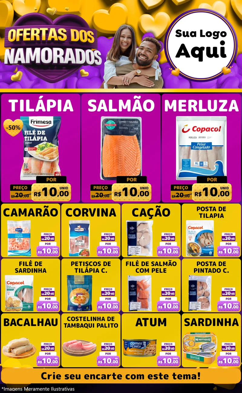 Modelo de Encarte para Encarte Grande com o tema Oferta Dos Namorados para Peixaria