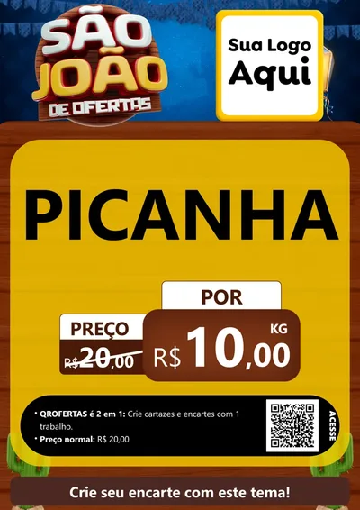 Modelo de Cartaz para Cartaz A4 Vertical com o tema São João Ofertas Imbatíveis! - Junina para Açougue