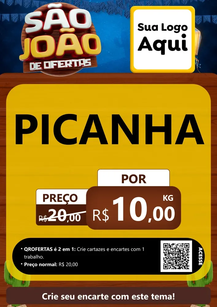 Modelo de Cartaz para Cartaz A4 Vertical com o tema São João Ofertas Imbatíveis! - Junina para Açougue