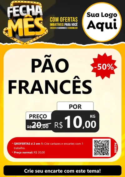Modelo de Cartaz para Cartaz A4 Vertical com o tema Fecha Mês para Padaria