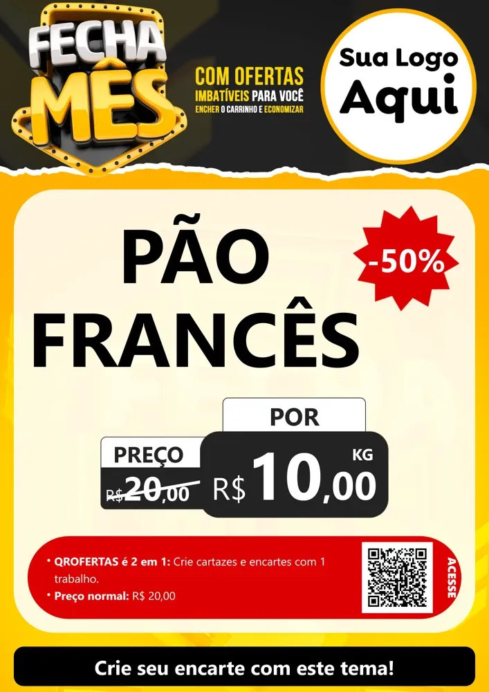 Modelo de Cartaz para Cartaz A4 Vertical com o tema Fecha Mês para Padaria