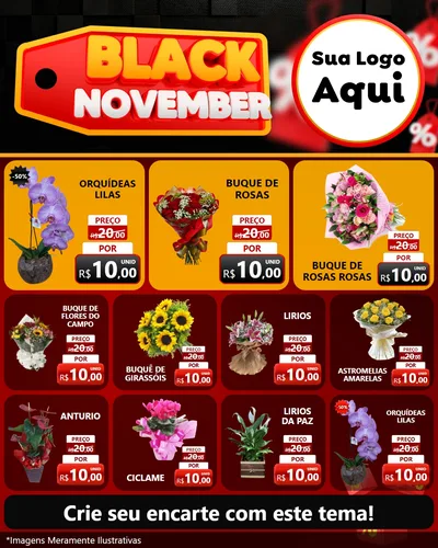 Modelo de Rede Social para Feed Instagram com o tema Black November para Floricultura e jardim