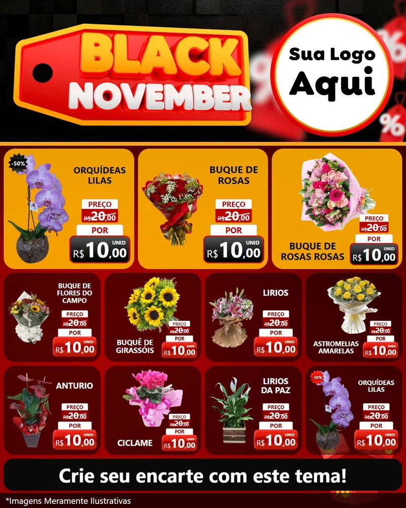 Modelo de Rede Social para Feed Instagram com o tema Black November para Floricultura e jardim
