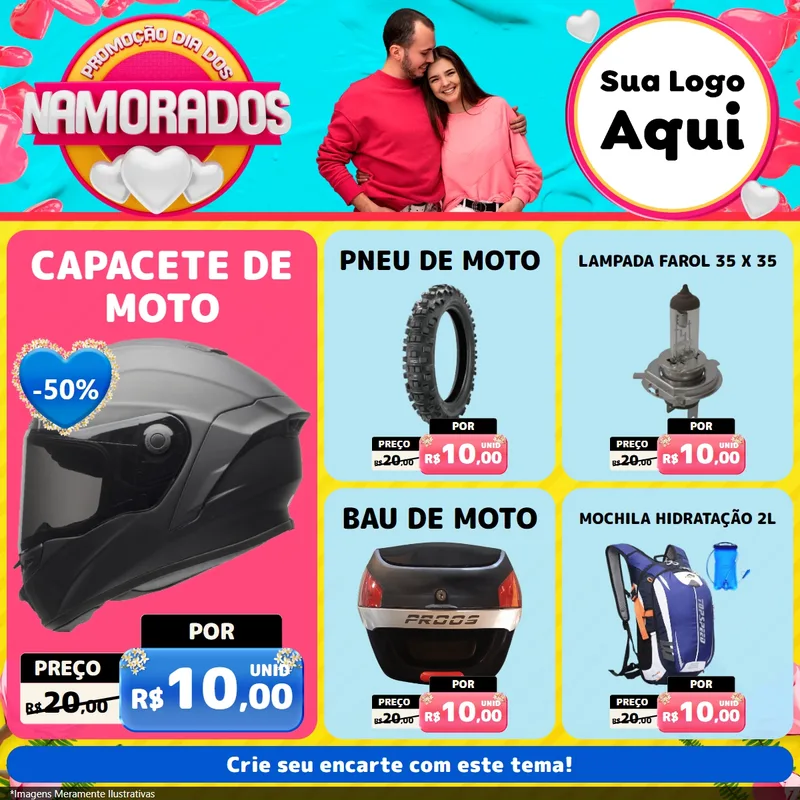 Modelo de Rede Social para Feed Facebook com o tema Promoção Dia dos Namorados para Moto peças