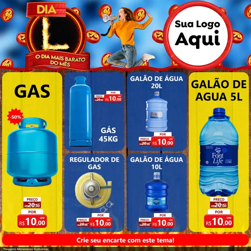 Modelo de Rede Social para Feed Facebook com o tema Dia L - O Dia Mais Barato Do Mês para Água e gás