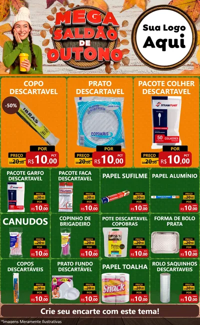 Modelo de Encarte para Encarte Grande com o tema Mega Saldão de Outono para Embalagens