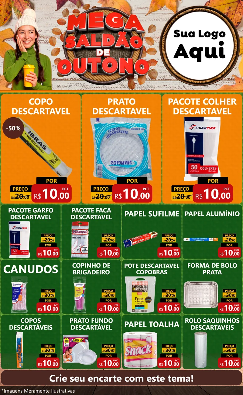 Modelo de Encarte para Encarte Grande com o tema Mega Saldão de Outono para Embalagens