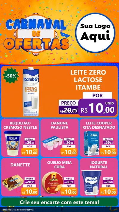 Modelo de Rede Social para Stories com o tema Carnaval de Ofertas para Frios e Laticínios