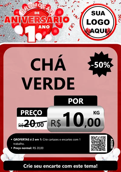 Modelo de Cartaz para Cartaz A4 Vertical com o tema Promoção de Aniversário - 1 Ano para Produtos Naturais