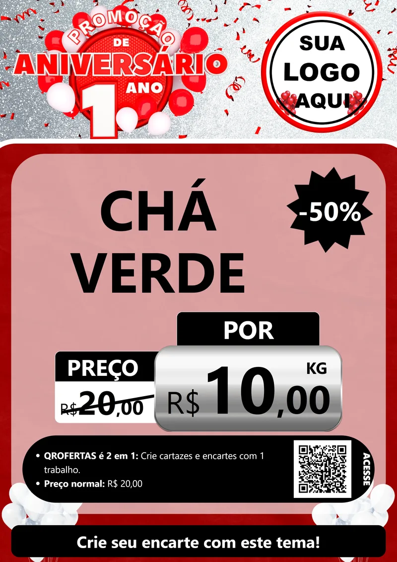 Modelo de Cartaz para Cartaz A4 Vertical com o tema Promoção de Aniversário - 1 Ano para Produtos Naturais