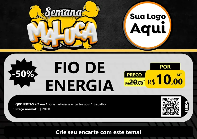 Modelo de Cartaz para Cartaz A4 Horizontal com o tema Semana Maluca para Materiais Elétricos