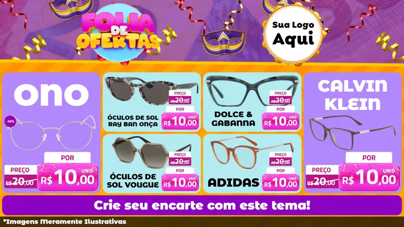 Modelo de TV para TV Horizontal com o tema Folia de Ofertas para Óticas