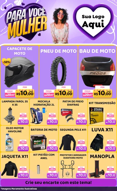 Modelo de Encarte para Encarte Grande com o tema Para Você, Mulher para Moto peças