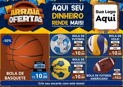 Modelo de Encarte para Encarte A4 Horizontal com o tema Arraiá de Ofertas - Junina para Artigos Esportivos