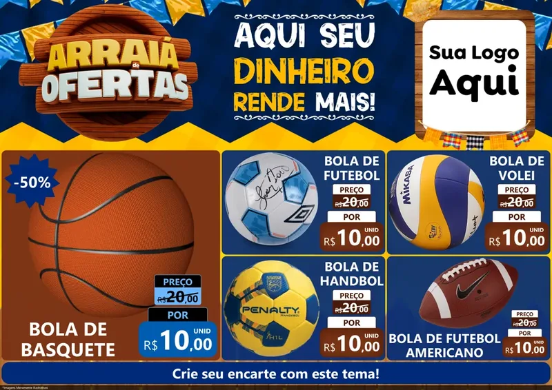 Modelo de Encarte para Encarte A4 Horizontal com o tema Arraiá de Ofertas - Junina para Artigos Esportivos